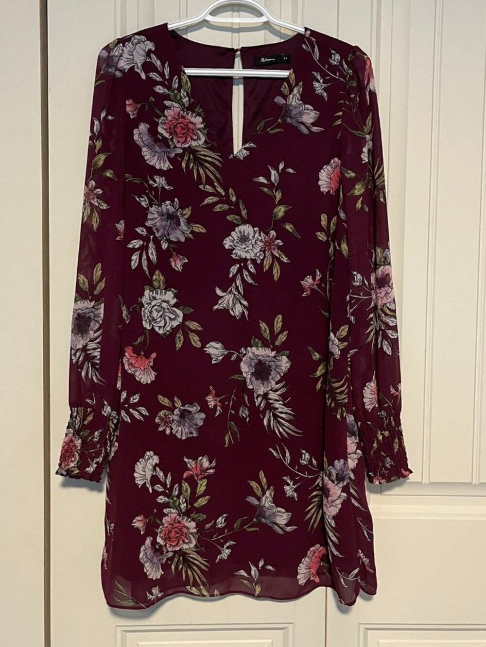 Reitmans Burgundy Floral Long Sleeve Dress Size S